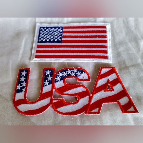 Large USA & AMERICAN FLAG Letter/Text PATCH/APPLIQUE  NEW! 4TH OF JULY - Picture 1 of 3